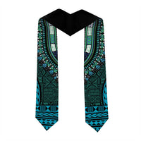 Teal Dashiki and Tapa Pattern Graduation Stole Africa-Polynesia Together Culture