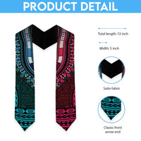 Teal-pink Dashiki and Tapa Pattern Graduation Stole Africa-Polynesia Together Culture