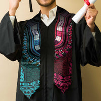Teal-pink Dashiki and Tapa Pattern Graduation Stole Africa-Polynesia Together Culture