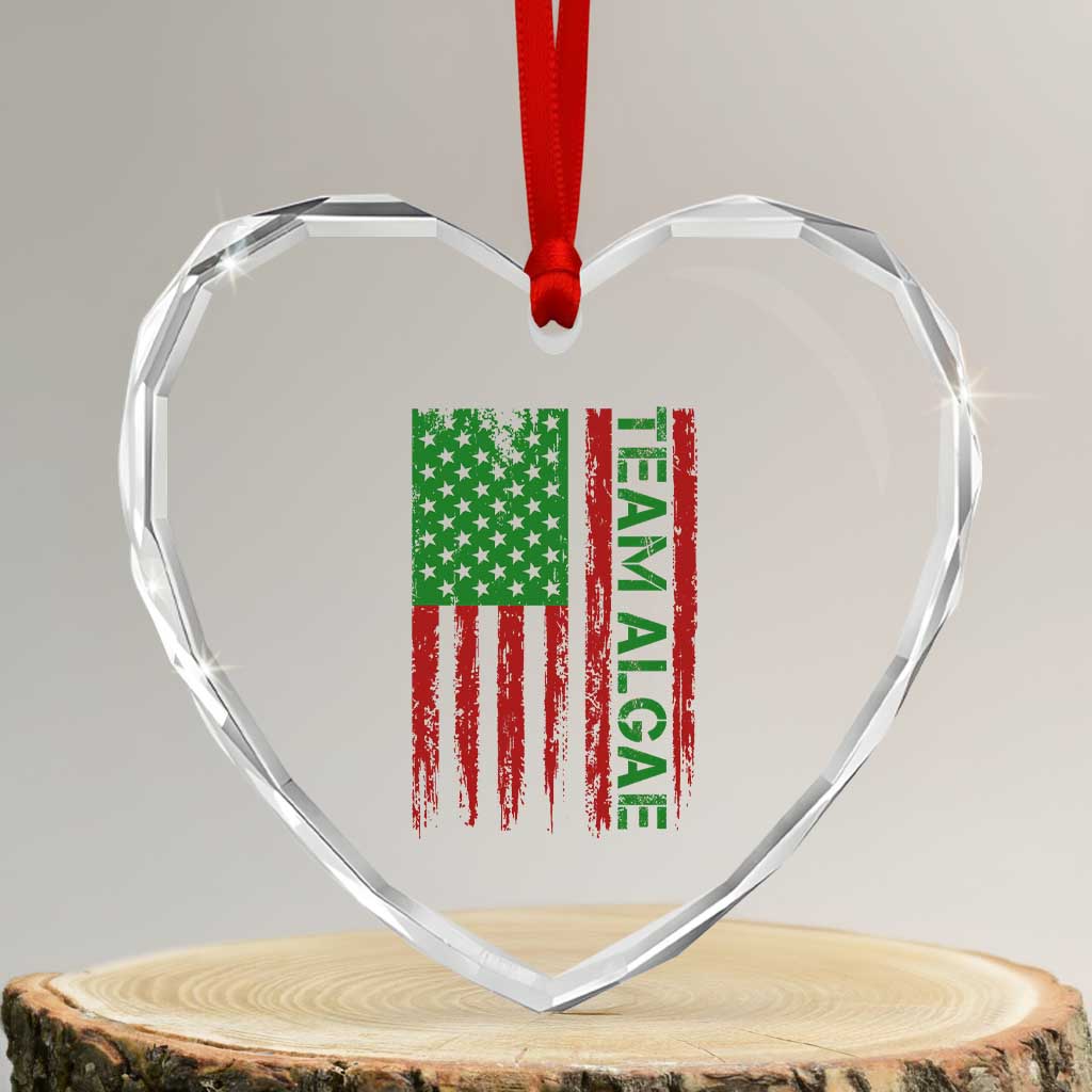 Team Algae Heart Crystal Glass Ornament Funny Make Algae Great Again American Flag Political Meme