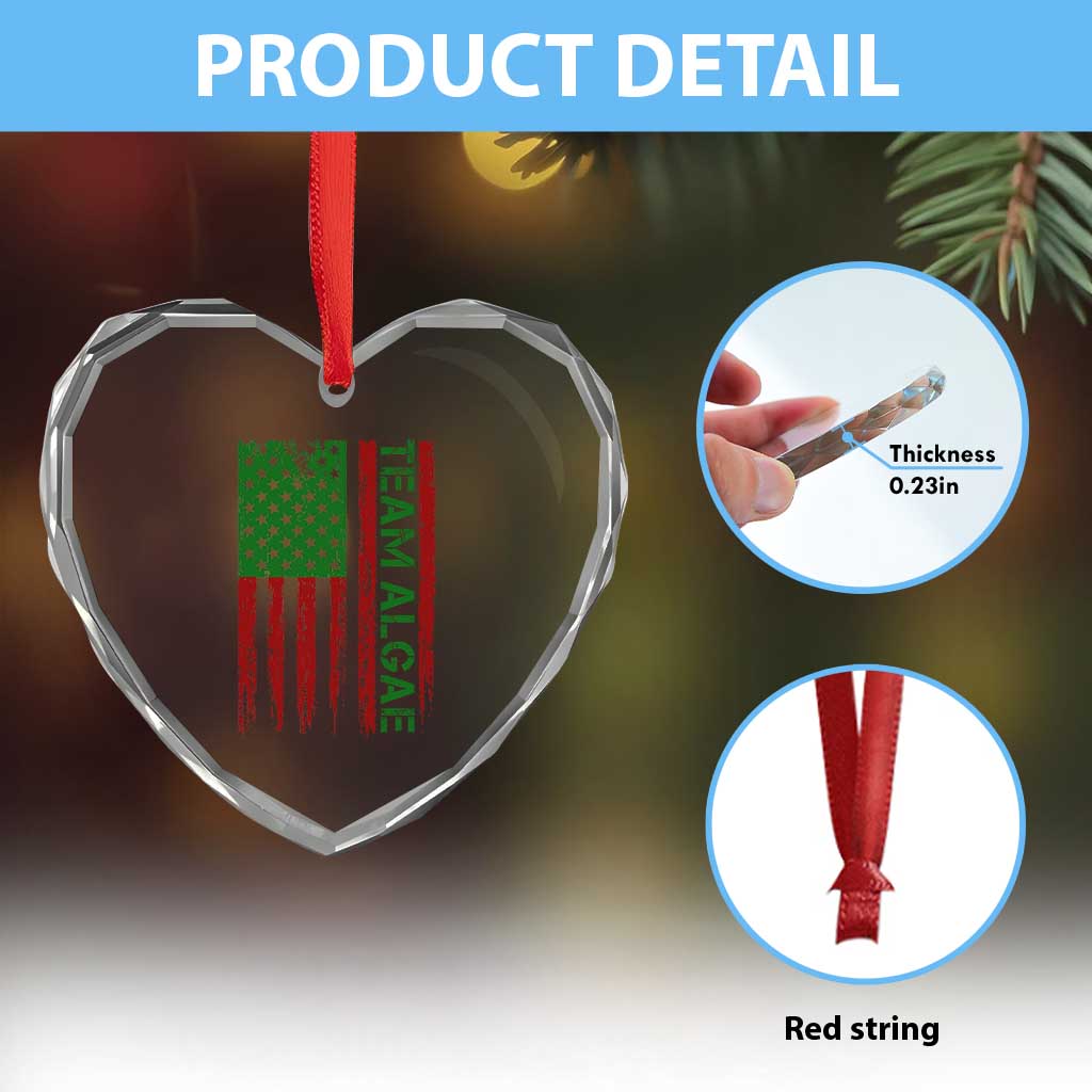 Team Algae Heart Crystal Glass Ornament Funny Make Algae Great Again American Flag Political Meme