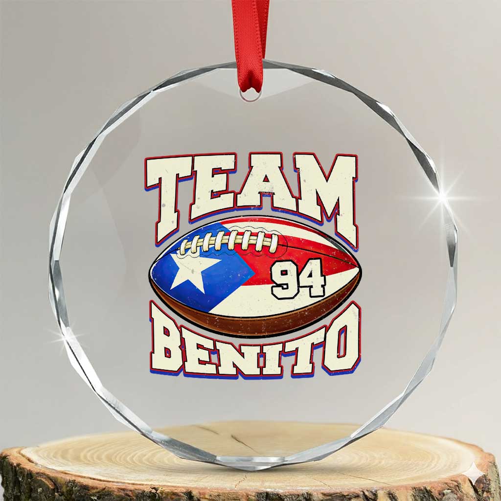 Team Benito Puerto Rico Football Pride Crystal Glass Ornament Number 94 Vintage Game Day Music Artist Fan