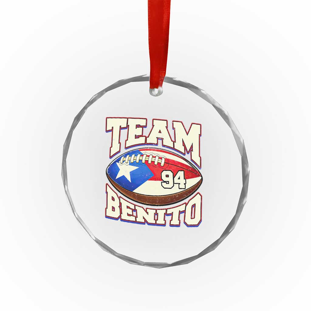 Team Benito Puerto Rico Football Pride Crystal Glass Ornament Number 94 Vintage Game Day Music Artist Fan