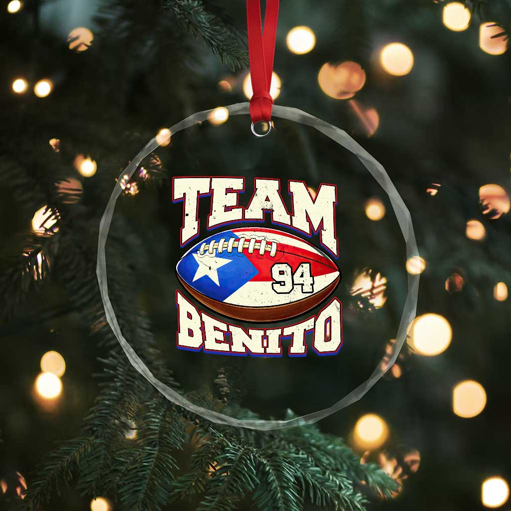 Team Benito Puerto Rico Football Pride Crystal Glass Ornament Number 94 Vintage Game Day Music Artist Fan