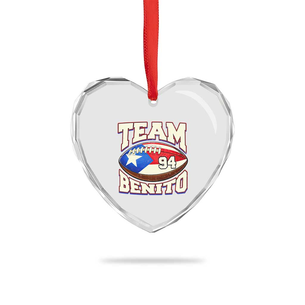 Team Benito Puerto Rico Football Pride Heart Crystal Glass Ornament Number 94 Vintage Game Day Music Artist Fan