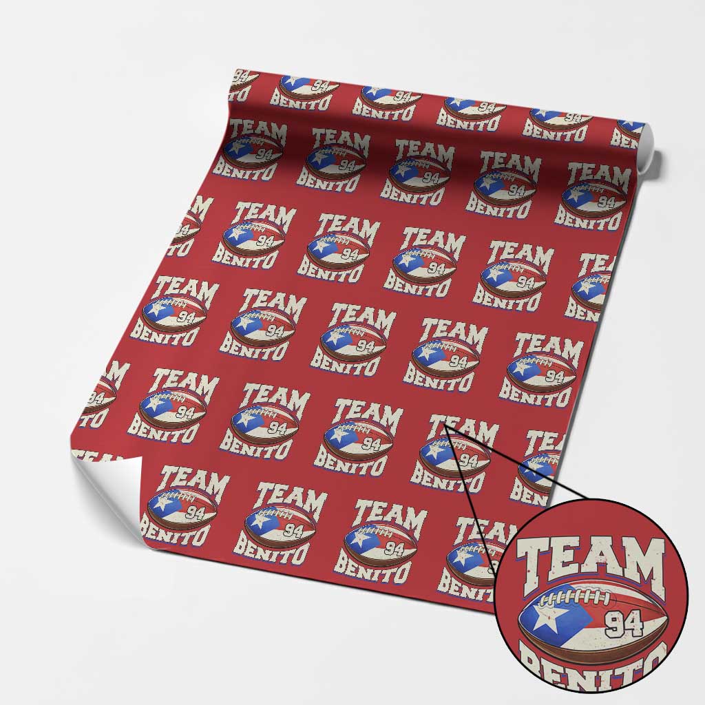 Team Benito Puerto Rico Football Pride Wrapping Paper Roll Number 94 Vintage Game Day Music Artist Fan