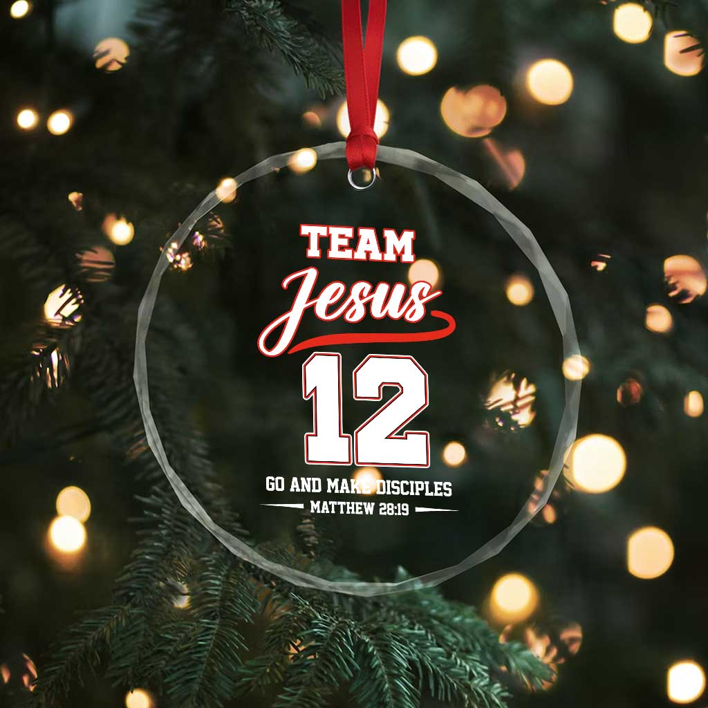 Team Jesus 12 Christian Sports Style Crystal Glass Ornament Go And Make Disciples Matthew 28:19 Faith Athletic Inspired Gift