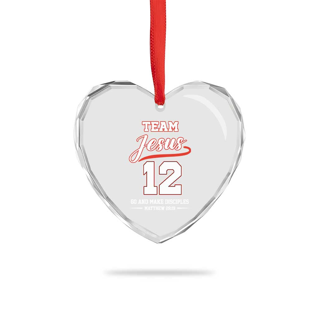 Team Jesus 12 Christian Sports Style Heart Crystal Glass Ornament Go And Make Disciples Matthew 28:19 Faith Athletic Inspired Gift