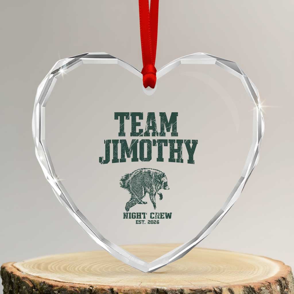 Team Jimothy Night Crew Est 2026 Viral Seattle Raccoon Heart Crystal Glass Ornament Feral Legend Trash Panda Vintage Athletic Style Graphic