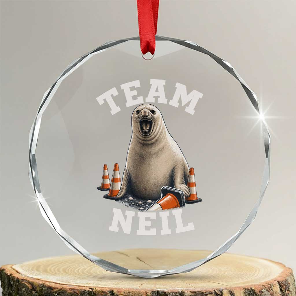 Team Neil The Seal Crystal Glass Ornament Funny Tasmania Elephant Seal with Traffic Cone
