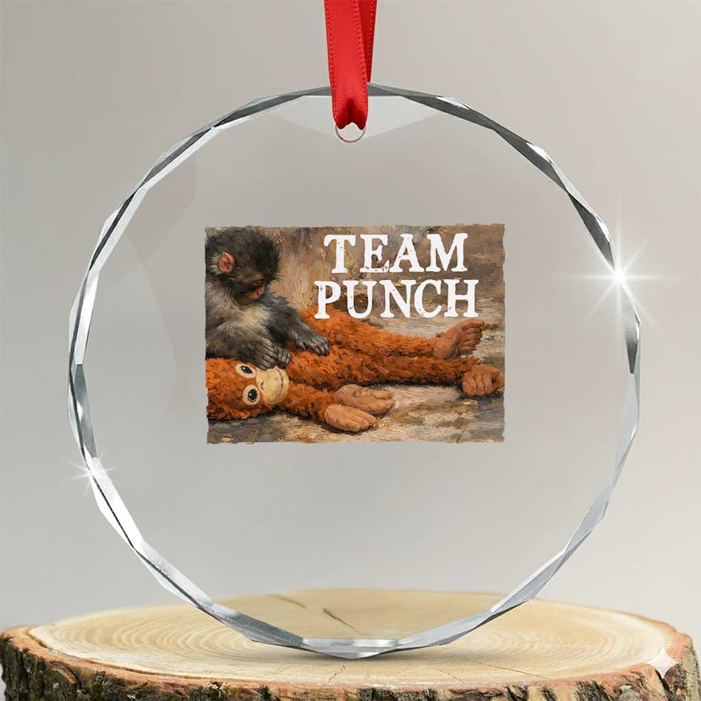 Team Punch Baby Monkey Plush Hugging Meme Crystal Glass Ornament