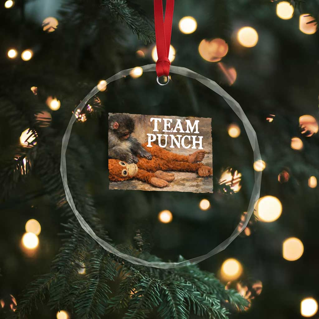Team Punch Baby Monkey Plush Hugging Meme Crystal Glass Ornament
