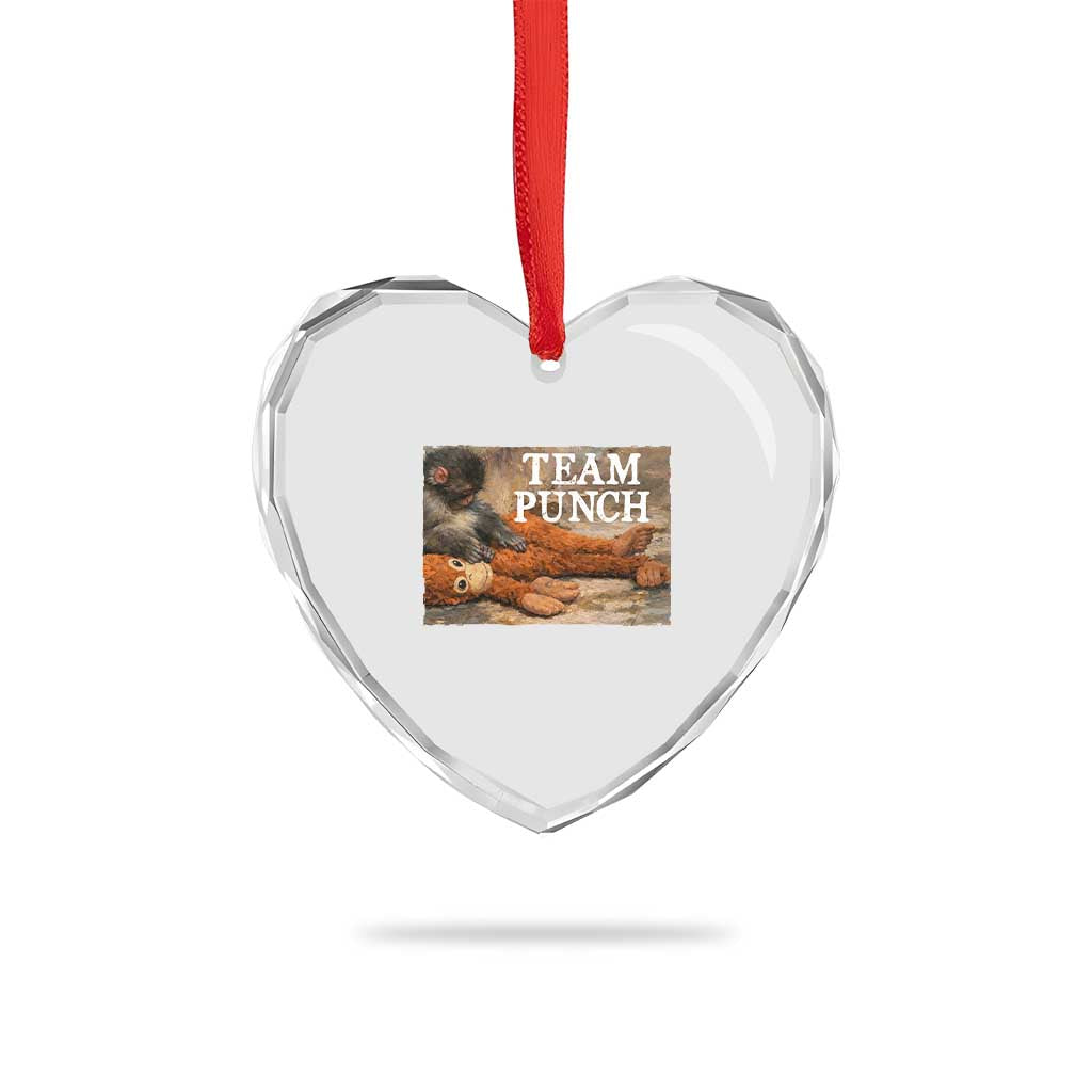 Team Punch Baby Monkey Plush Hugging Meme Heart Crystal Glass Ornament
