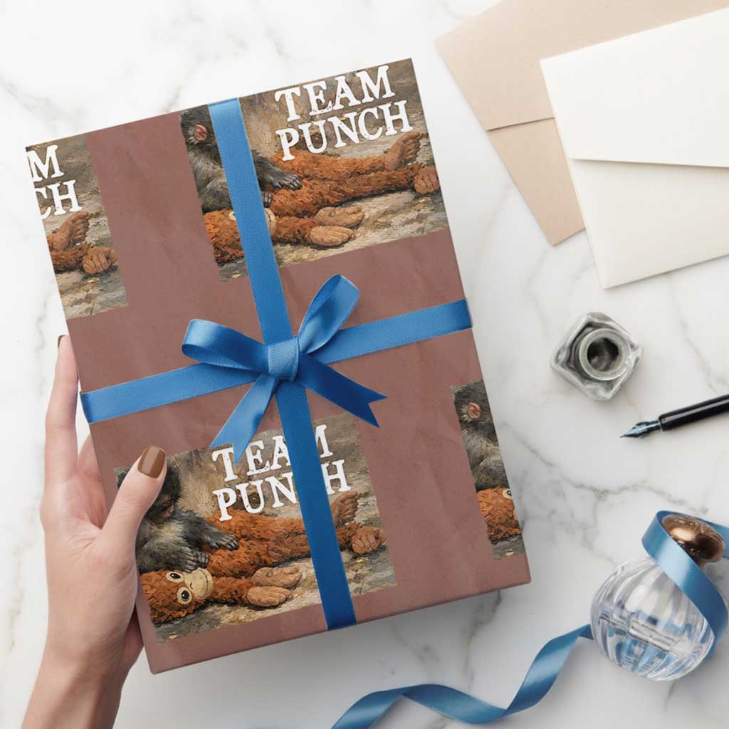 Team Punch Baby Monkey Plush Hugging Meme Wrapping Paper Roll