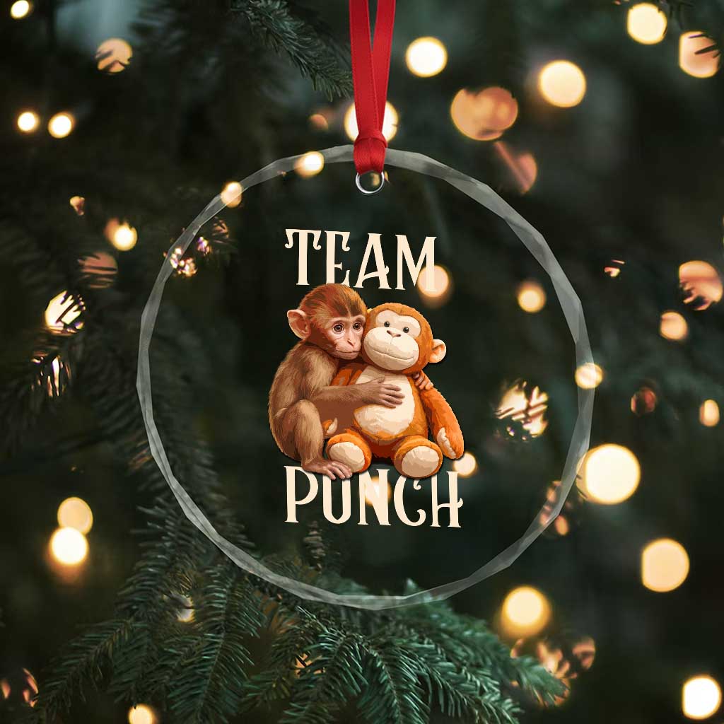 Team Punch Cute Baby Monkey Hugging Plush Toy Graphic Crystal Glass Ornament