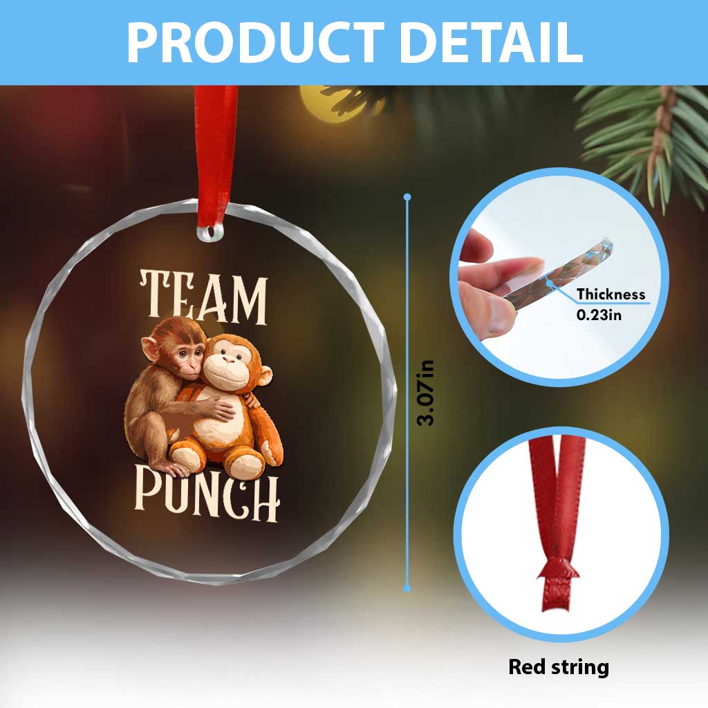 Team Punch Cute Baby Monkey Hugging Plush Toy Graphic Crystal Glass Ornament
