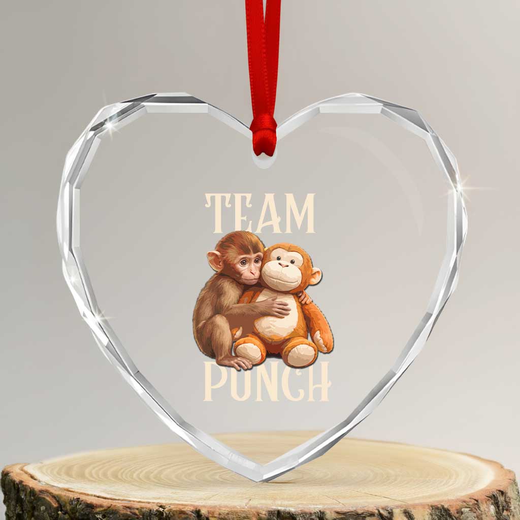 Team Punch Cute Baby Monkey Hugging Plush Toy Graphic Heart Crystal Glass Ornament