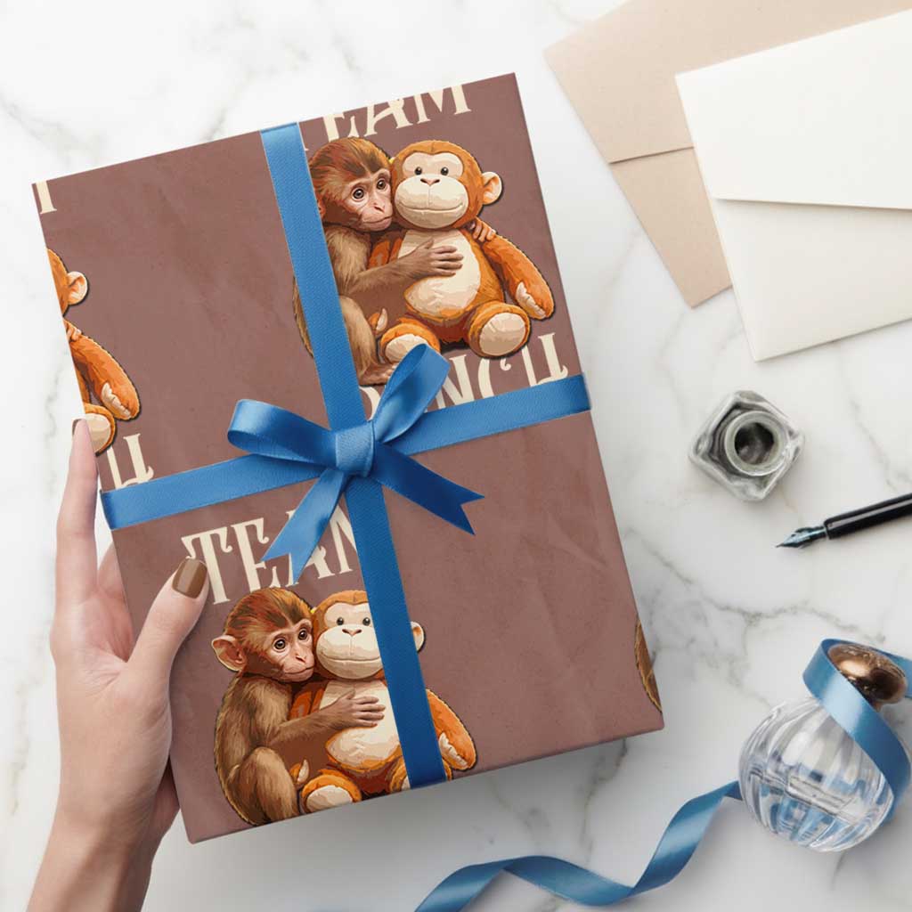 Team Punch Cute Baby Monkey Hugging Plush Toy Graphic Wrapping Paper Roll