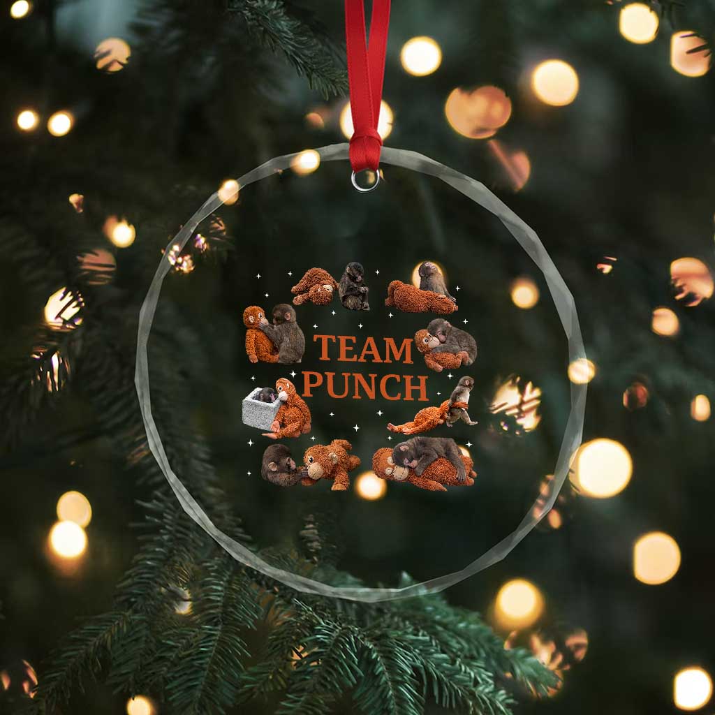 Team Punch Monkey Crystal Glass Ornament Viral Baby Monkey Meme