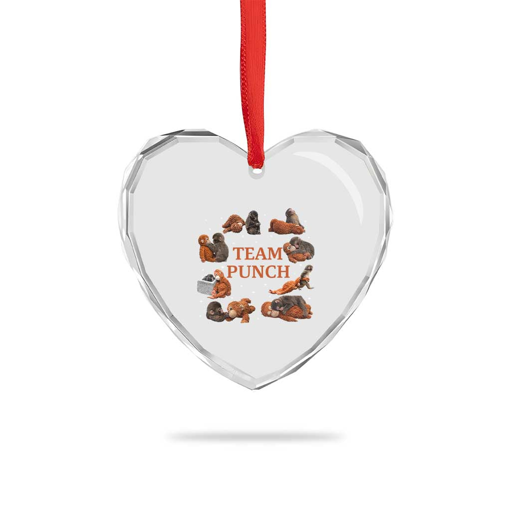Team Punch Monkey Heart Crystal Glass Ornament Viral Baby Monkey Meme