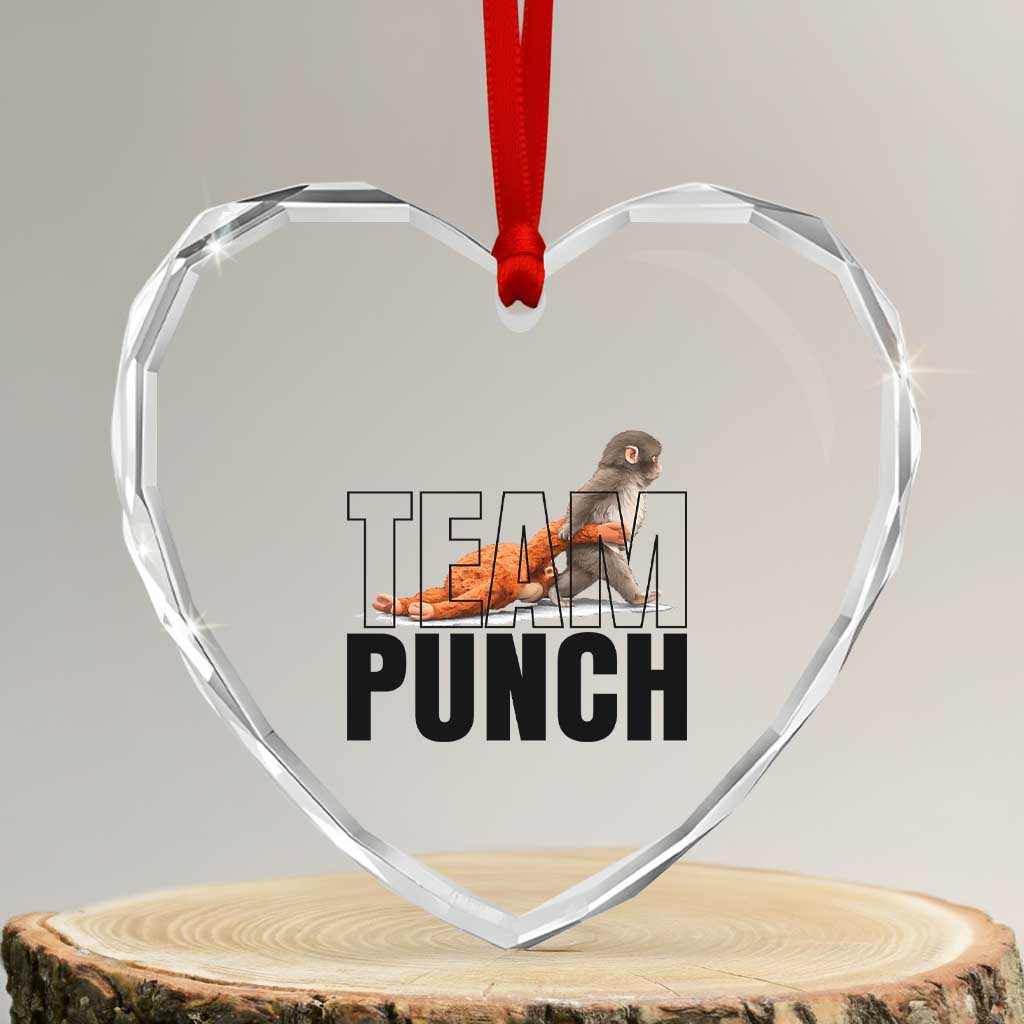 Team Punch Monkey Heart Crystal Glass Ornament Viral Trend Baby Monkey Meme
