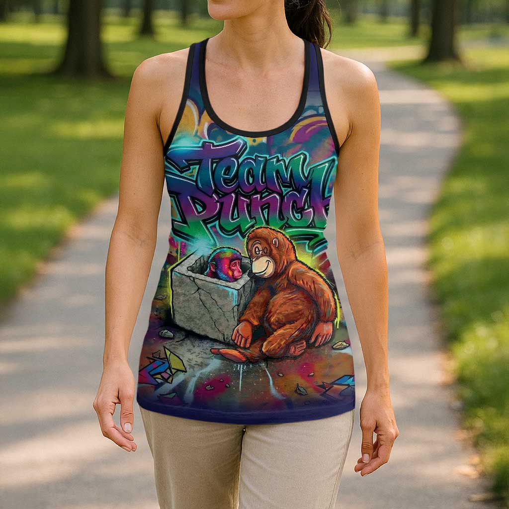 Team Punch The Monkey Hollow Tank Top Baby Monkey Stay Strong Graffiti Style