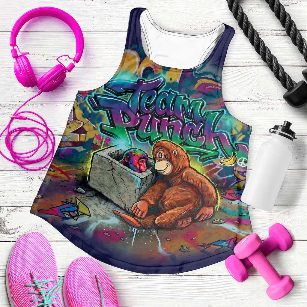 Team Punch The Monkey Women Racerback Tank Baby Monkey Stay Strong Graffiti Style