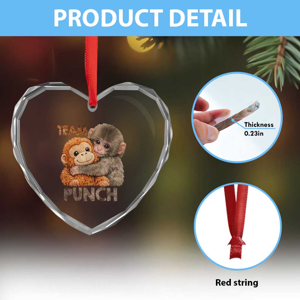 Team Punch Viral Baby Monkey Heart Crystal Glass Ornament Cute Monkey Hugging Plush Toy Internet Trend Gift
