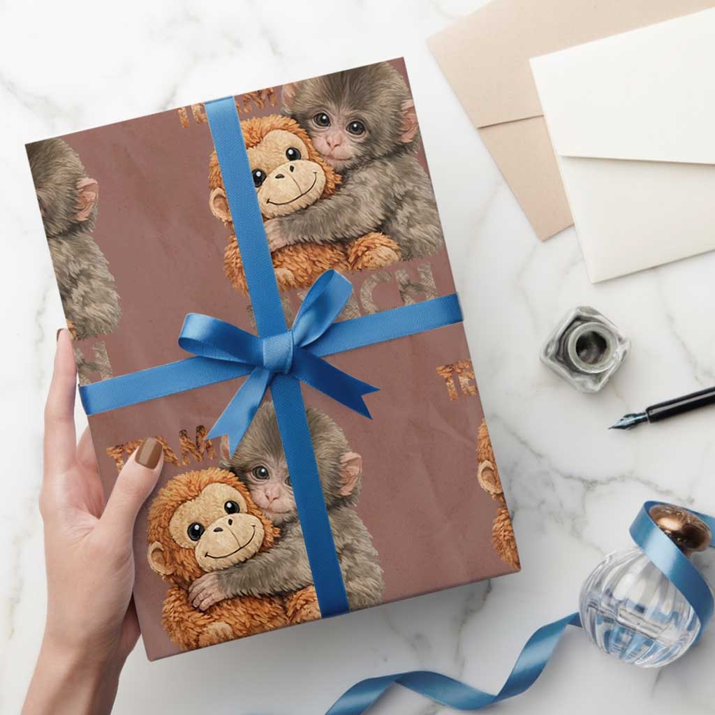Team Punch Viral Baby Monkey Wrapping Paper Roll Cute Monkey Hugging Plush Toy Internet Trend Gift