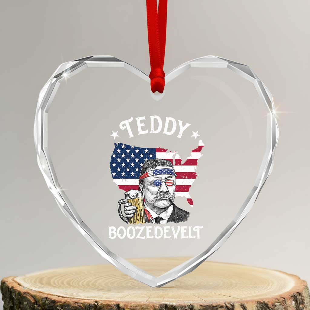 Teddy Boozedevelt Theodore Roosevelt Heart Crystal Glass Ornament 4th Of July American Flag