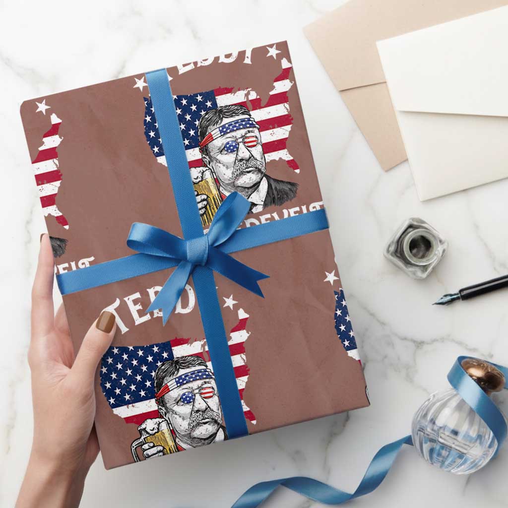 Teddy Boozedevelt Theodore Roosevelt Wrapping Paper Roll 4th Of July American Flag