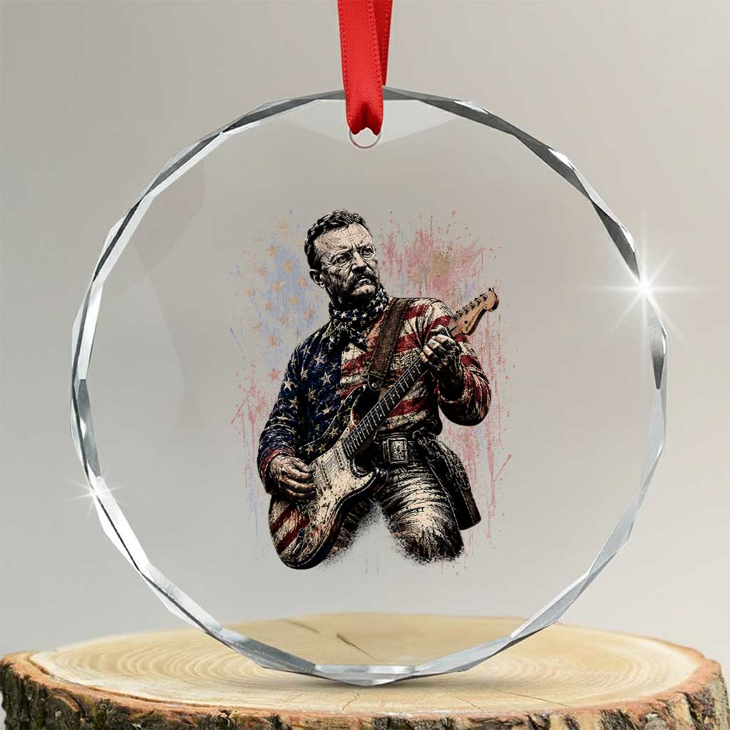 Teddy Roosevelt Playing Guitar 4th of July Crystal Glass Ornament