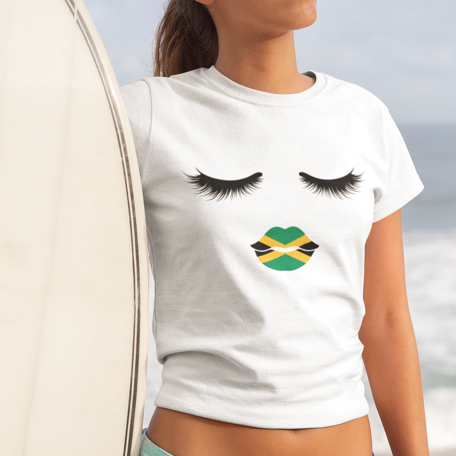 Jamaica T Shirt Jamaican Black Girls Eyelashes Lips Jamaica Flag Womens - Wonder Print Shop