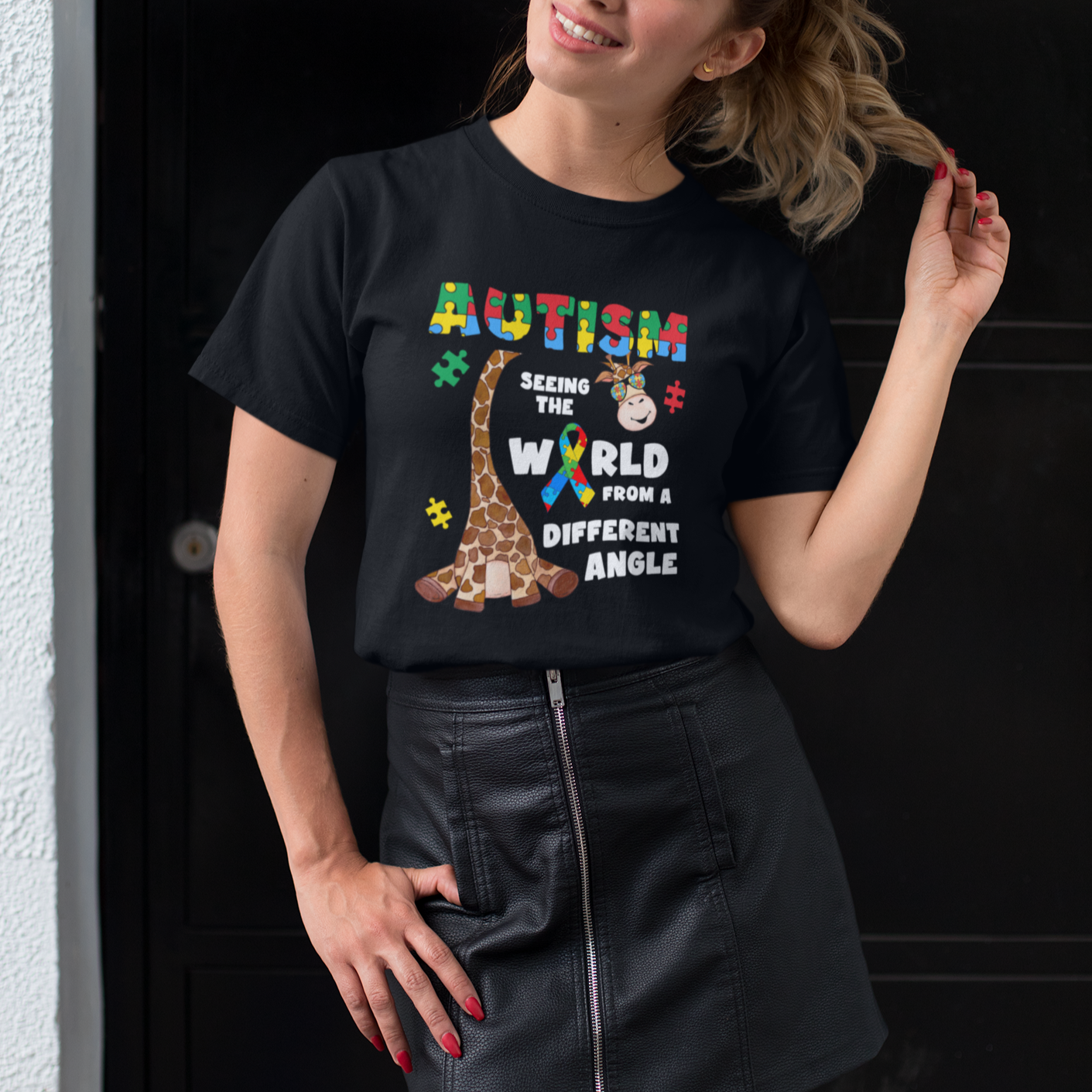Autism Giraffe T Shirt For Women Seeing The World From A Different Angle Puzzle Pieces - Wonder Print Shop
