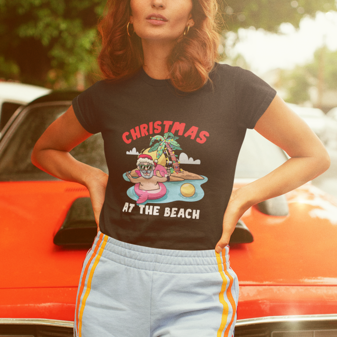 Funny Flamingo Float Santa Claus Christmas At The Beach T Shirt - Wonder Print Shop