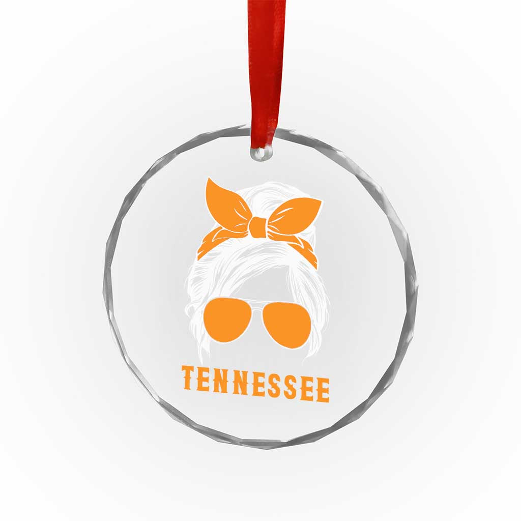 Tennessee Fan Crystal Glass Ornament Volunteers College Football Lover Game Day Messy Bun - Wonder Print Shop