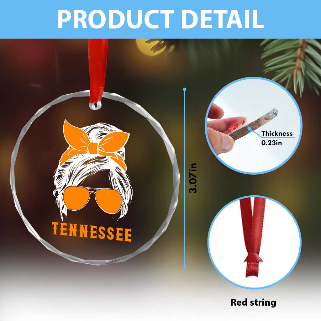 Tennessee Fan Crystal Glass Ornament Volunteers College Football Lover Game Day Messy Bun - Wonder Print Shop