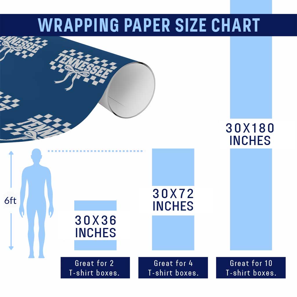 Tennessee Fan Wrapping Paper Roll TN State Sport Coquette Bow Checkered Design Game Day