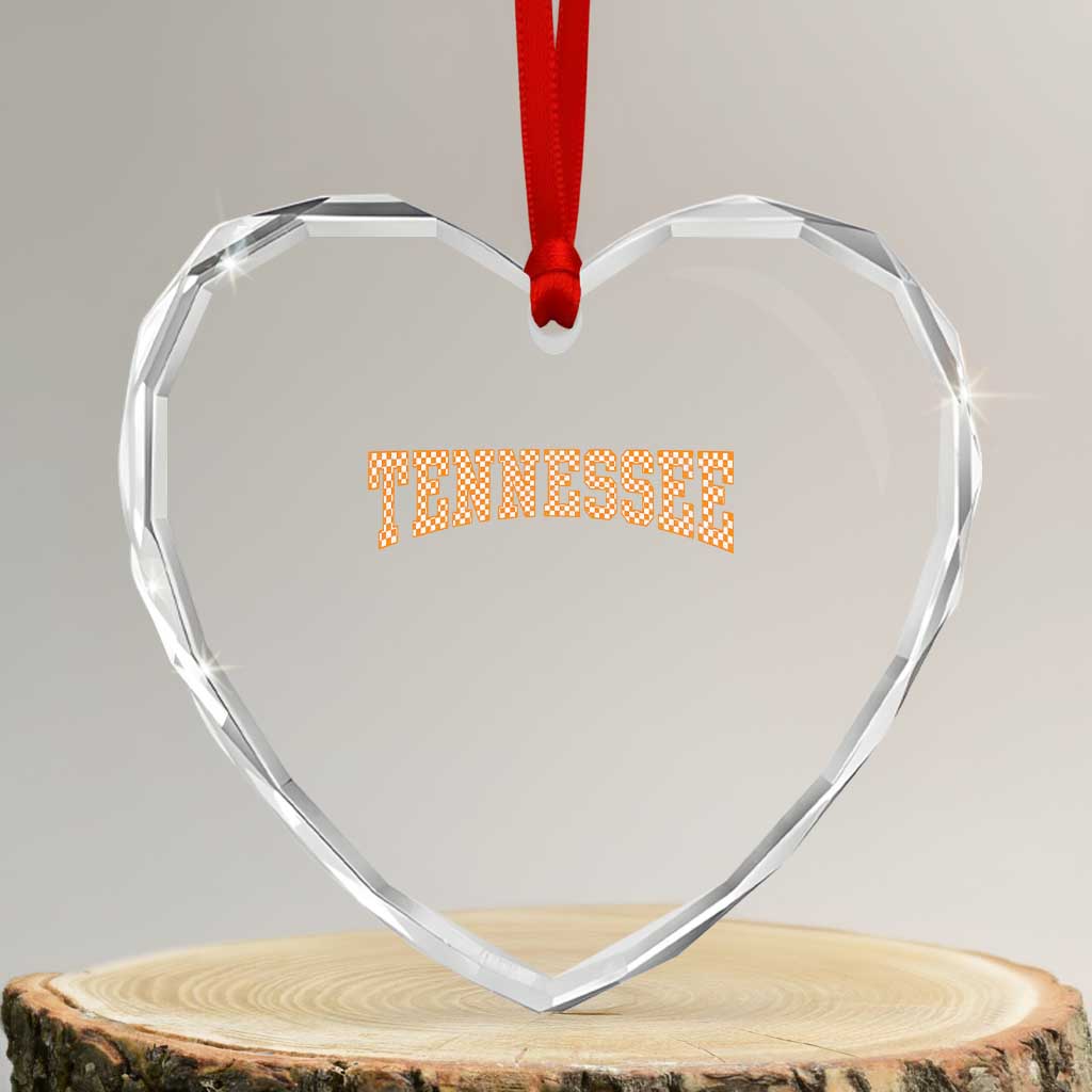Tennessee Fan Heart Crystal Glass Ornament Orange Retro Checkered Varsity TN State