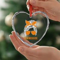 Tennessee Fan Heart Crystal Glass Ornament Volunteers College Football Lover Game Day Messy Bun - Wonder Print Shop