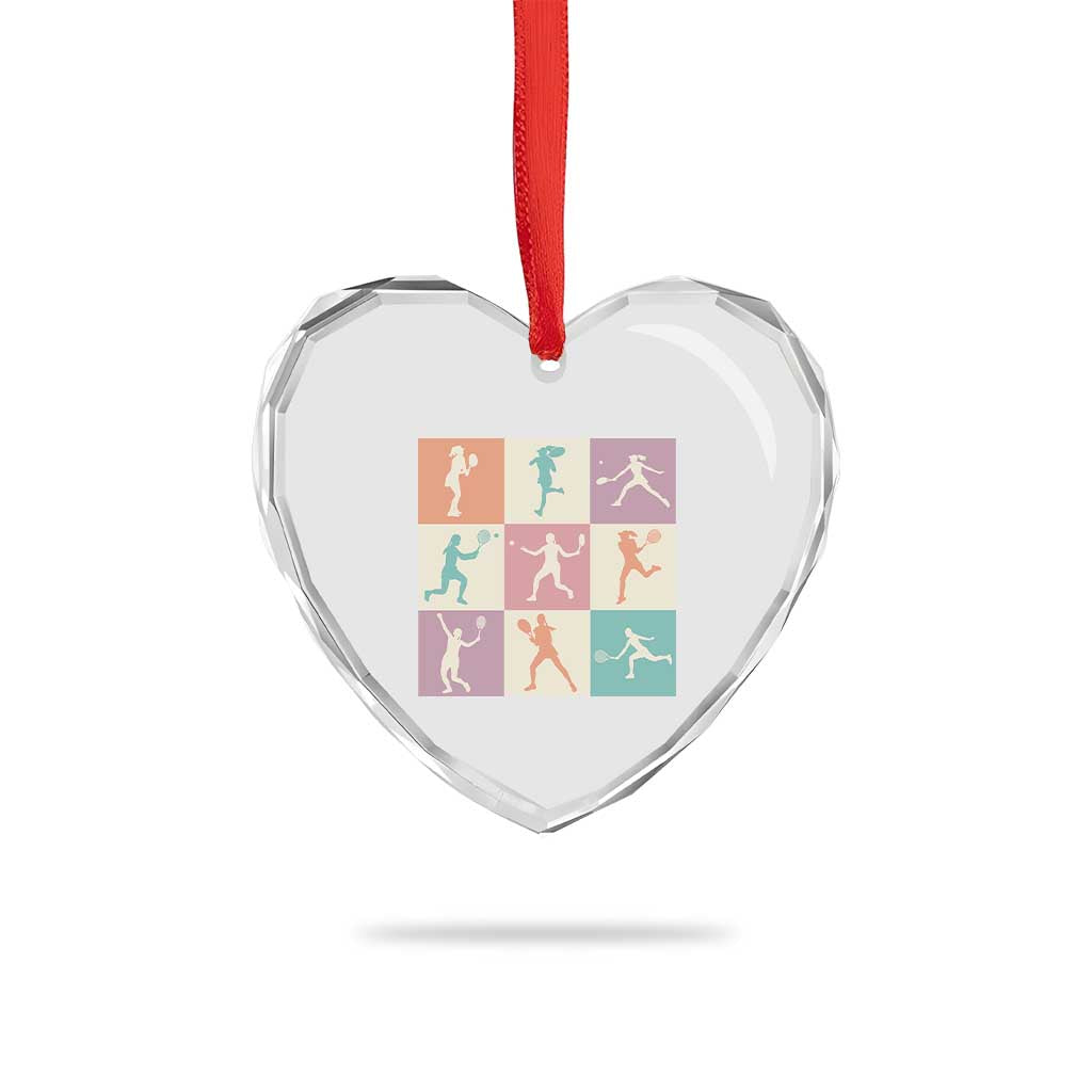 Tennis Lover Colorful Pastel Grid Sports Fan Gift Heart Crystal Glass Ornament - Wonder Print Shop