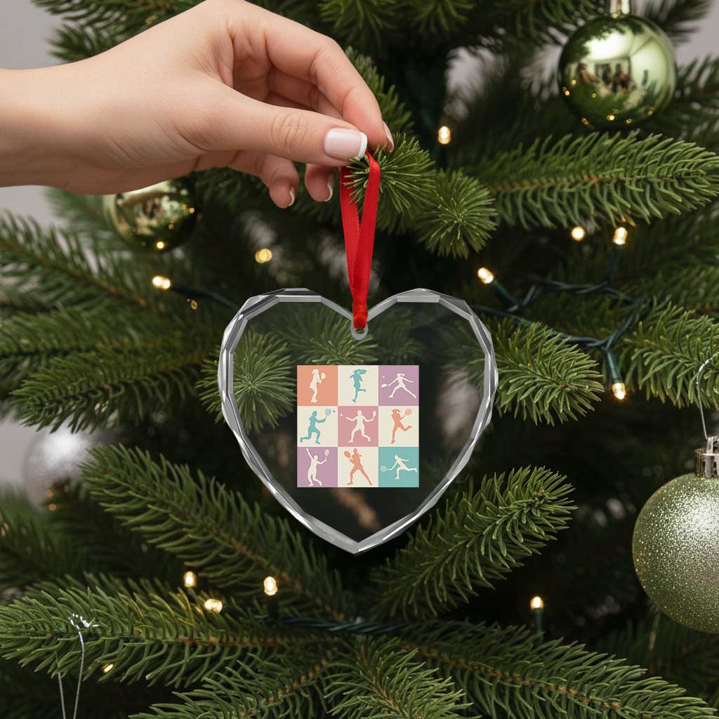 Tennis Lover Colorful Pastel Grid Sports Fan Gift Heart Crystal Glass Ornament - Wonder Print Shop