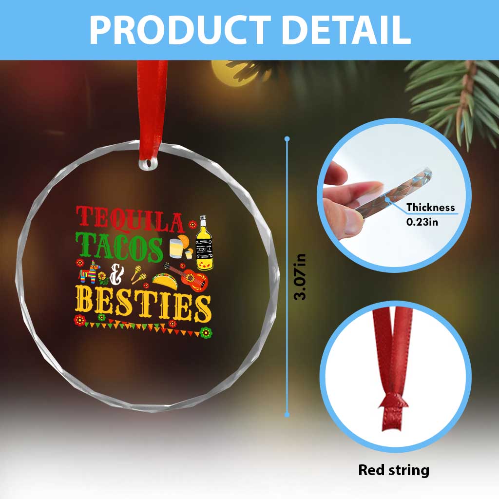 Tequila Tacos And Besties Crystal Glass Ornament Funny Mexican Fiesta Cinco De Mayo