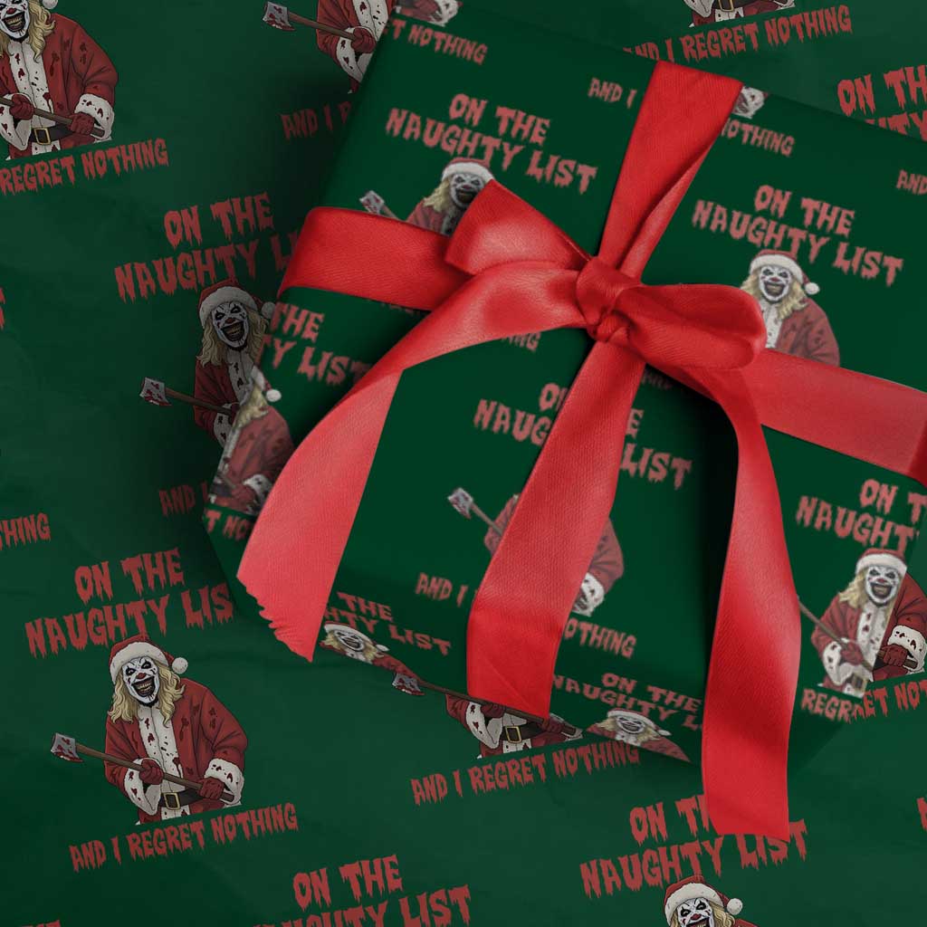 Terrifier Santa Christmas Movie Wrapping Paper Roll On The Naughty List And I Regret Nothing - Wonder Print Shop
