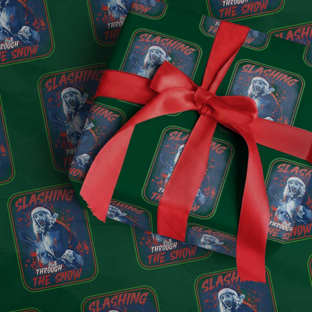 Terrifier Santa Christmas Wrapping Paper Roll Slashing Through The Snow - Wonder Print Shop