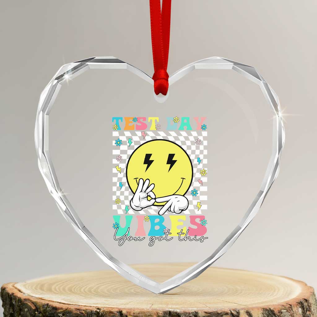 Test Day 67 Meme Heart Crystal Glass Ornament You Got This Testing Teacher Retro Grooves