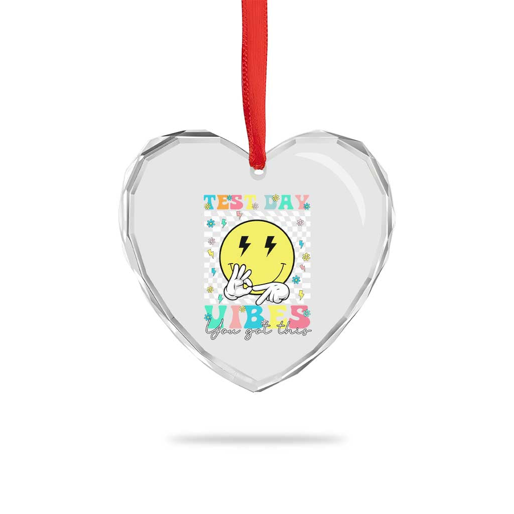 Test Day 67 Meme Heart Crystal Glass Ornament You Got This Testing Teacher Retro Grooves