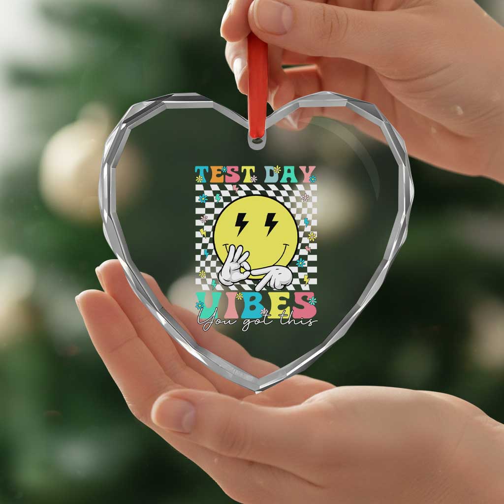 Test Day 67 Meme Heart Crystal Glass Ornament You Got This Testing Teacher Retro Grooves
