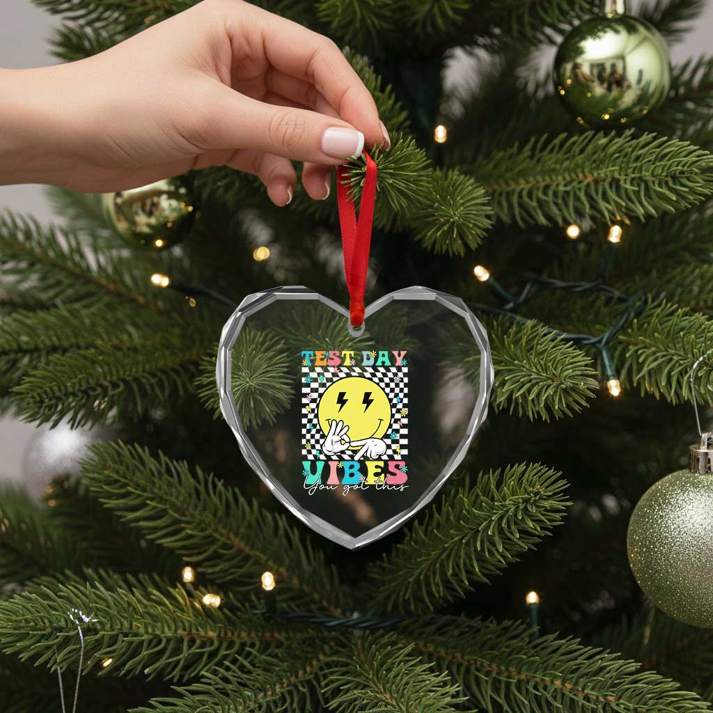 Test Day 67 Meme Heart Crystal Glass Ornament You Got This Testing Teacher Retro Grooves