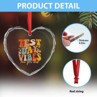 Test Day Vibes Heart Crystal Glass Ornament Teacher Groovy Testing Day Exam